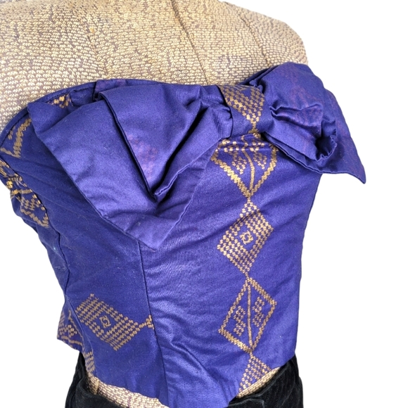 Handmade purple and gold cropped tube top with bow - Picture 2 of 8